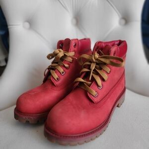 Timberland Boys Cranberry Red Hiking Boots Size 1 Large Kids